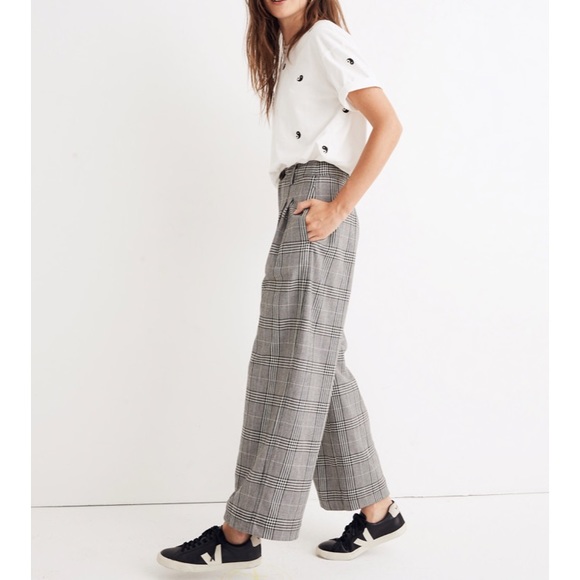 madewell plaid pleated wide leg pants